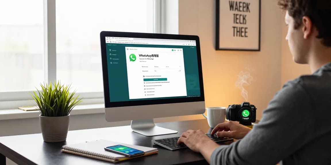Engaged user accessing WhatsApp電腦版 on a modern desktop setup.